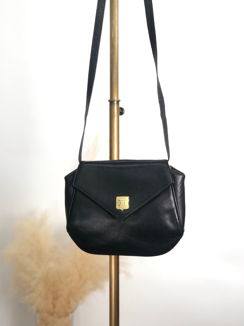 【 日本直送　名牌中古包 】CELINE セリーヌ ショルダーバッグ ブラック ブラゾン レザー vintage ヴィンテージ オールド cfz6hr - 側背包/斜背包 - 真皮 黑色