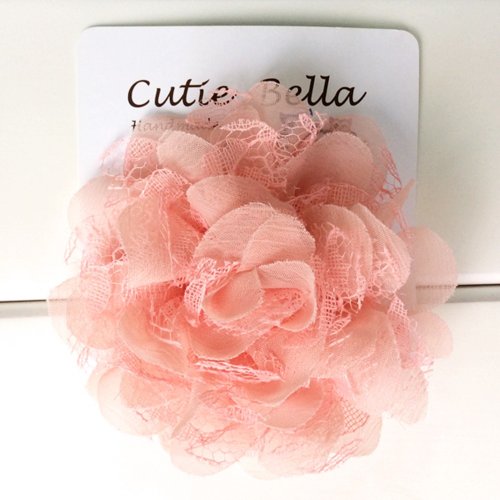 Cutie Bella 美好生活精品館 Cutie Bella 手工髮飾全包布 Lace Camellia 蕾絲茶花髮夾-Coral