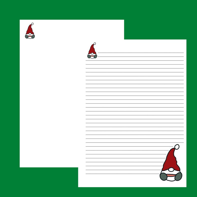 Christmas Gnome Stationary Paper A4 Printable, digital, letter, Notes stationary - 圖文模板設計 - 其他材質 