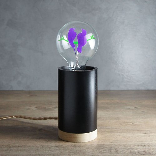 DarkSteve 「演活生命」 圓柱形木制小夜燈 - 含 1 個 情人鳥球燈泡 Edison-Style 愛迪生燈泡