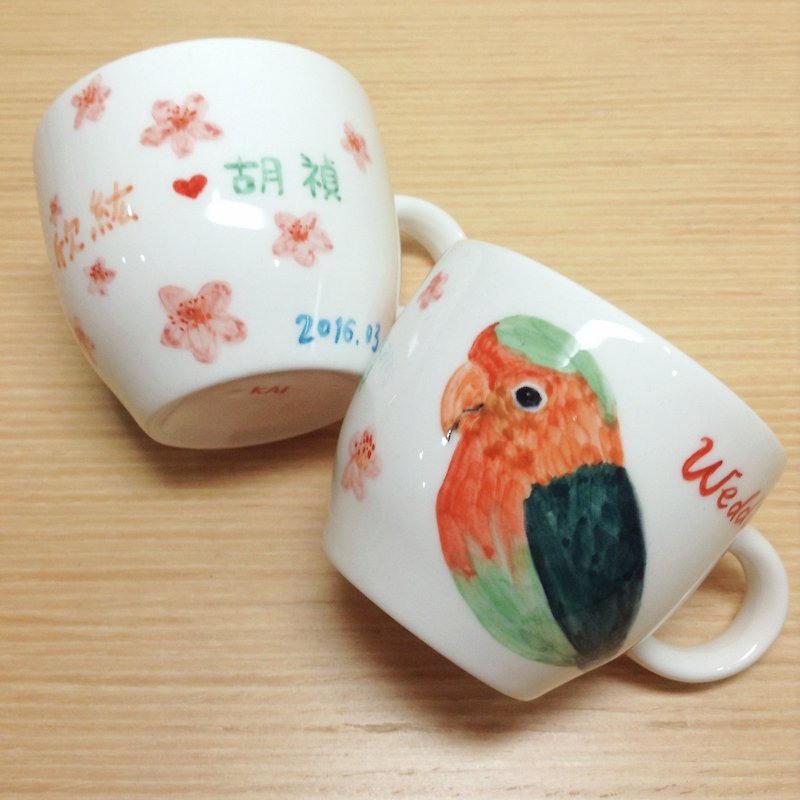 ピータンとインクウェディングギフトを添えた桜の愛-[カスタマイズ可能な名前と日付]エスプレッソカップ[対杯] - マグカップ - 磁器 多色