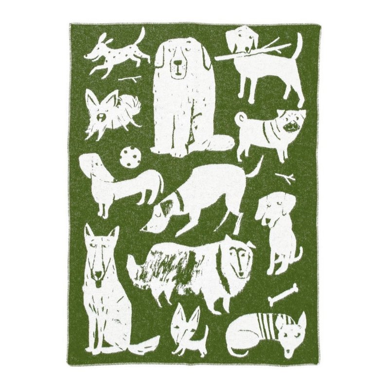 KOIRAPUISTO wool blanket (olive-white) - ผ้าห่ม - ขนแกะ สีเขียว