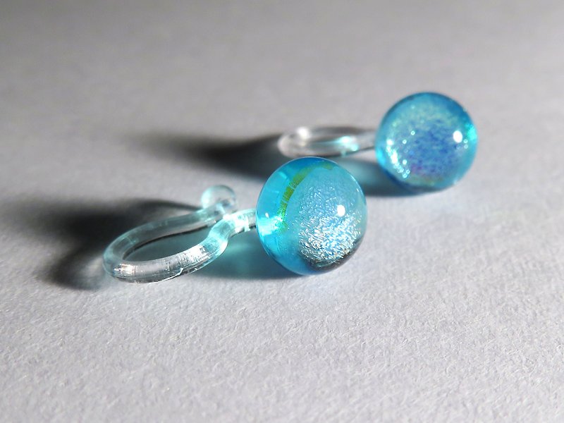 海水藍珠寶琉璃耳夾-zero - 耳環/耳夾 - 玻璃 綠色
