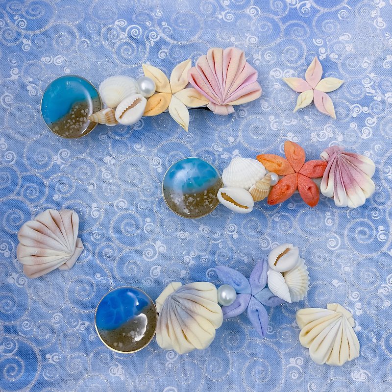 (Aquatic Starfish & Shell) Fine Cloth Flower Ocean Spring Clip part1 - Hair Accessories - Cotton & Hemp Multicolor