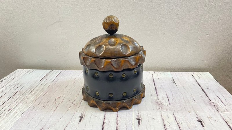 Vintage Handmade bowl Hand Carved Round Wooden Trinket Jewelry Box Bowl & Lid - กล่องของขวัญ - ไม้ สีนำ้ตาล