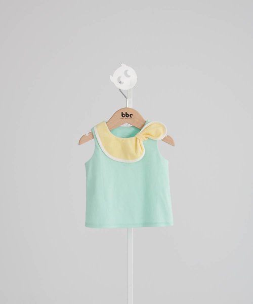 baby baby cool 有機棉精品童裝 蝴蝶領巾上衣(藍綠/黃)