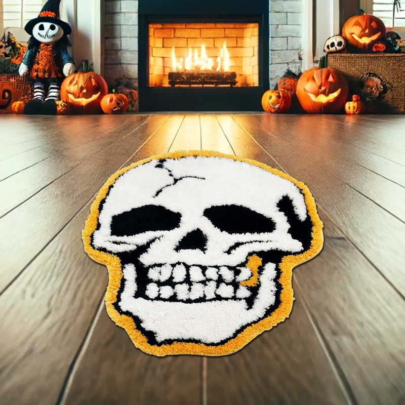 Smile Skull  Soft Bathroom Mat Foot Pad Fun Halloween Holiday Home Dec - พรมปูพื้น - เส้นใยสังเคราะห์ ขาว