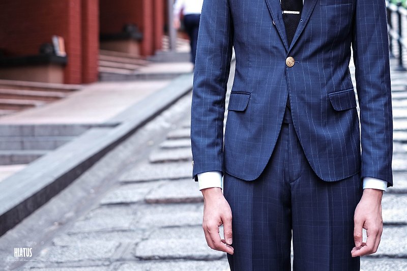 HIATUS Kelvin Blue suit suit - เสื้อโค้ทผู้ชาย - ขนแกะ สีน้ำเงิน