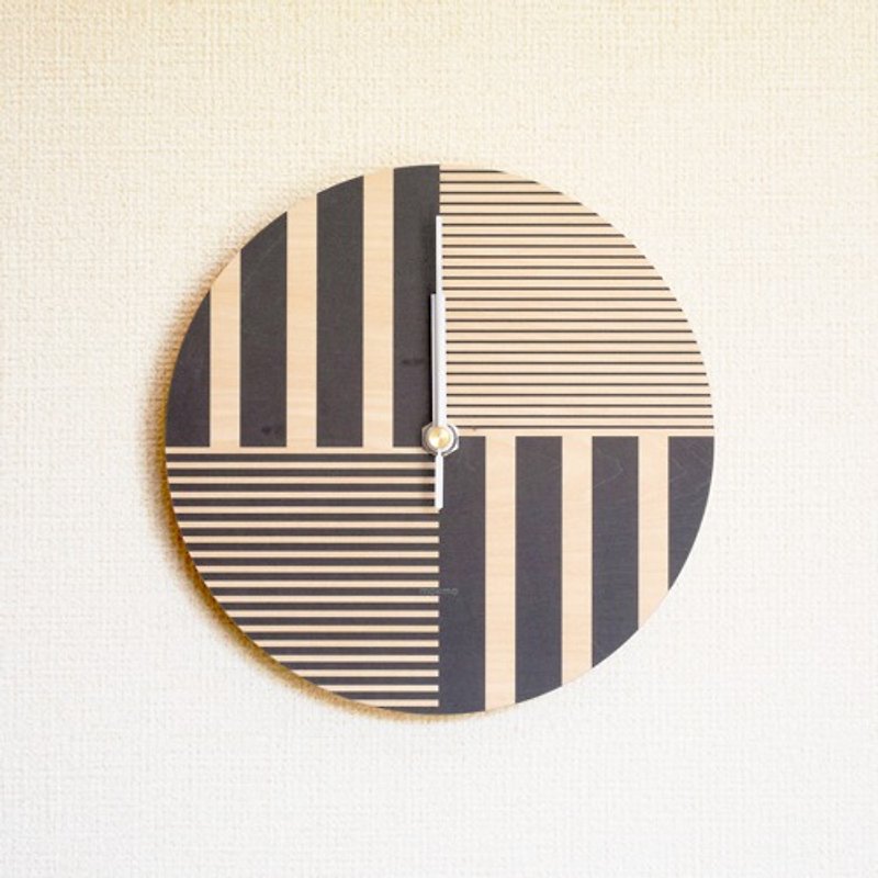 掛鐘 木紋與平面設計 B01 - 時鐘/鬧鐘 - 木頭 黑色