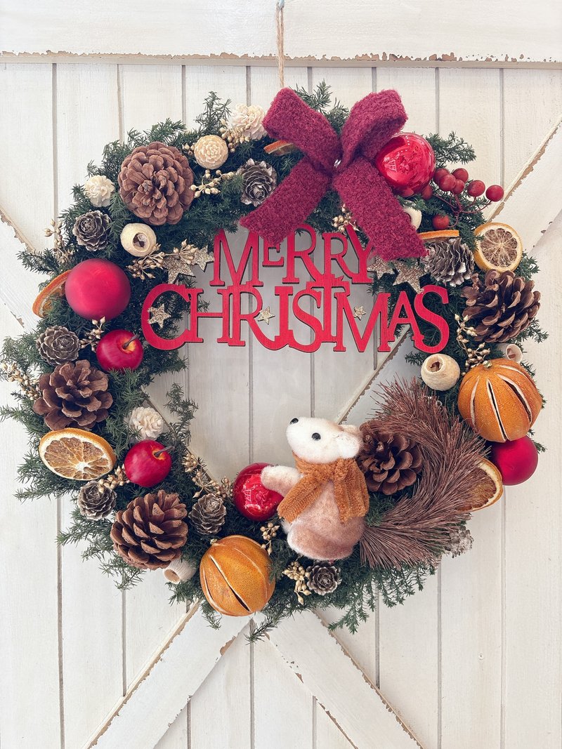 プリザーブドフラワーリース/クリスマスリース/ヒマラヤスギリース/松ぼっくりリース/クリスマスプレゼント/プレゼント交換/クリスマス - 置物 - 寄せ植え・花 レッド