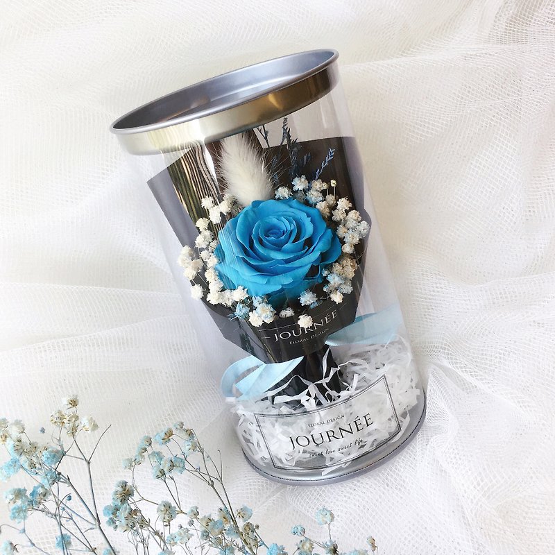 Journee dream blue eternal rose flower pot with card blue rose dry flower - ช่อดอกไม้แห้ง - พืช/ดอกไม้ 