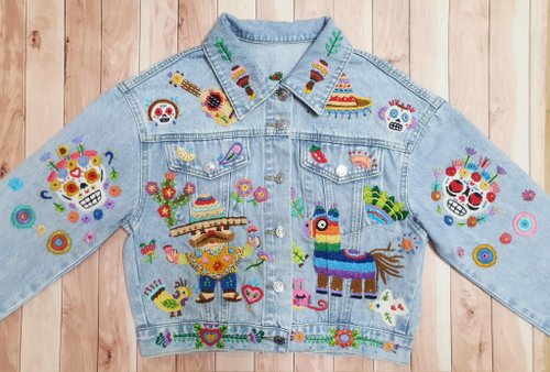 vintage メキシカンジャケット ジャケット 刺繍 コットン 手刺繍 1940年代のメキシカンレッドペザント刺繍ウールスーベニア