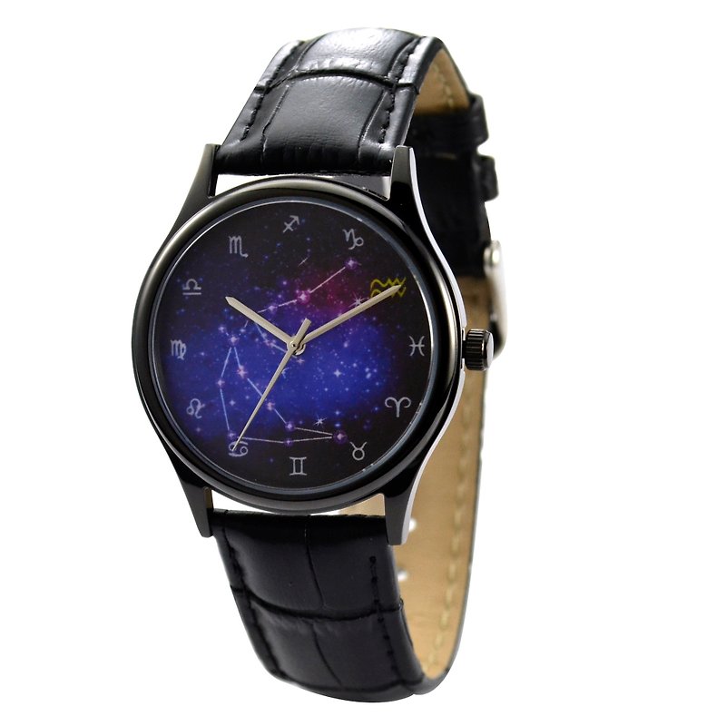 12 星座手錶 (水瓶座) 全球免運 - 男錶/中性錶 - 不鏽鋼 黑色