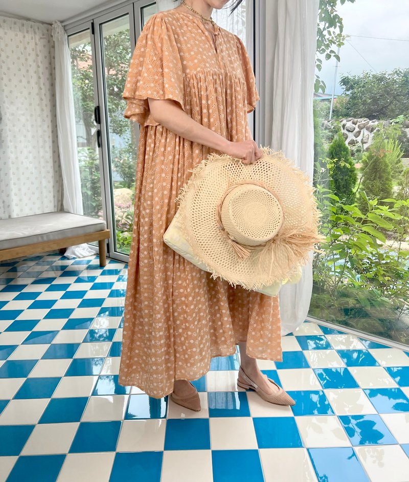 Marchen Maxi Dress - Rust Embroidery - 洋裝/連身裙 - 棉．麻 