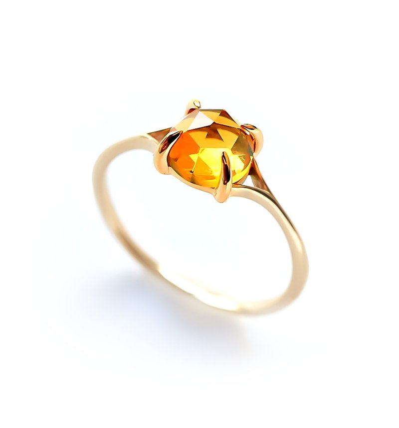 Citrine K10 Ring Rose Cut ~VALOA~ November Birthstone - General Rings - Gemstone Yellow