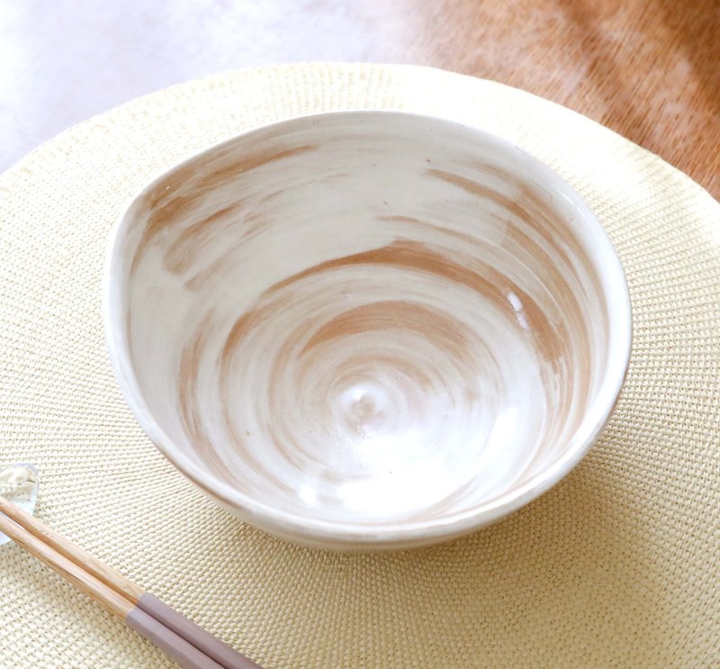白化粧 刷毛目模様の雫鉢 - 碗 - 陶 卡其色
