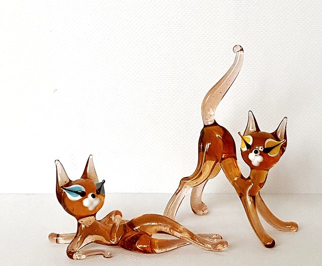 カップル猫ガラス置物、ムラーノスタイル抽象芸術ガラス猫 - ショップ