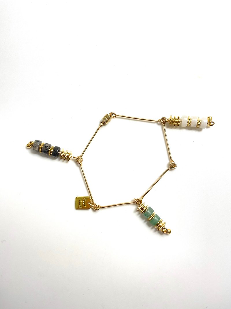 14KGF nature stone bracelet (jade&white jade& Labradorite) - Bracelets - Semi-Precious Stones 