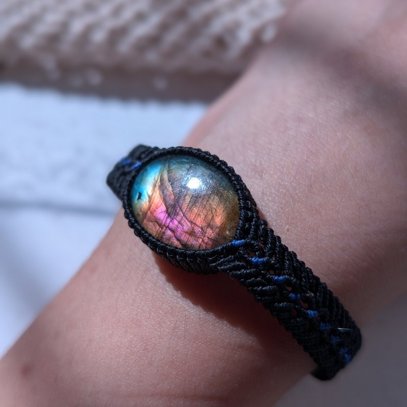 Illuminated labradorite small wide version woven bracelet│lucky bracelet - Bracelets - Crystal Multicolor