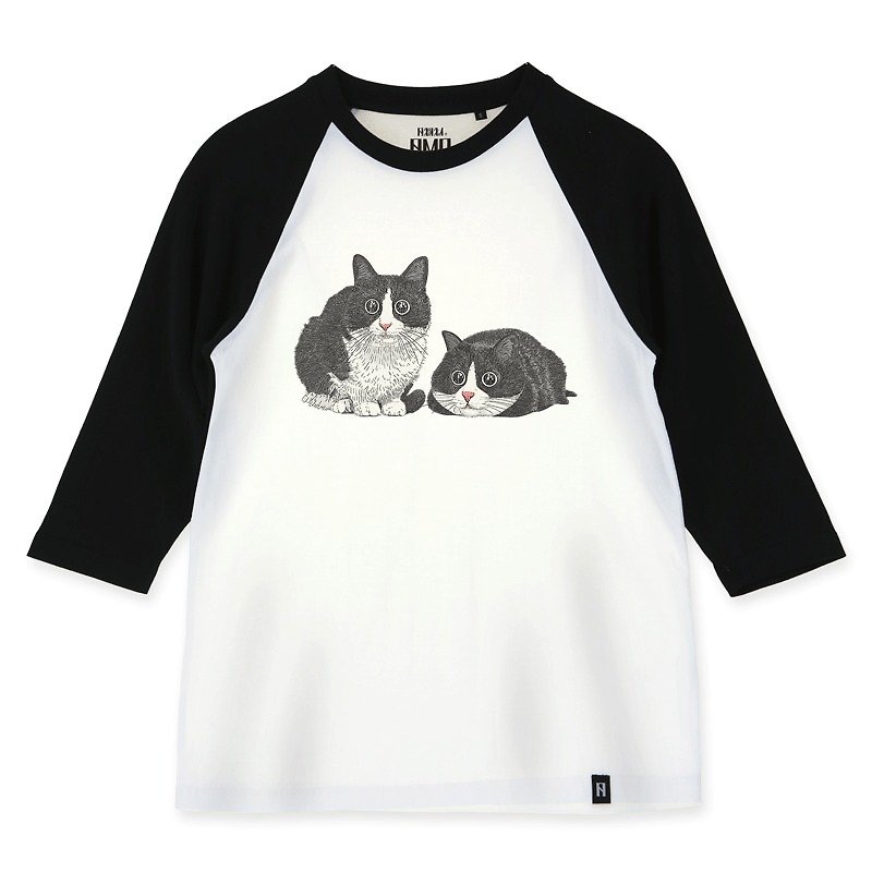 AMO Original  cotton adult 3/4 raglan T-shirt/AKE/Twin Cats With Big Eyes - Women's T-Shirts - Cotton & Hemp 