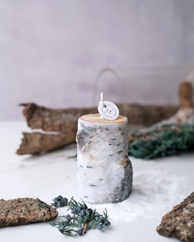 Christmas winter birch stump shaped handmade non-mold candle - เทียน/เชิงเทียน - ขี้ผึ้ง หลากหลายสี