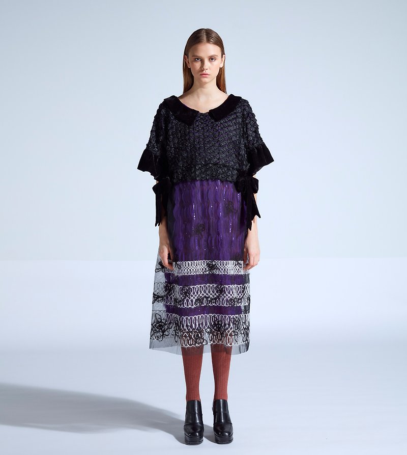 moi non plus Klimt bow stitching dress-black-Japanese fabric - ชุดเดรส - งานปัก สีดำ