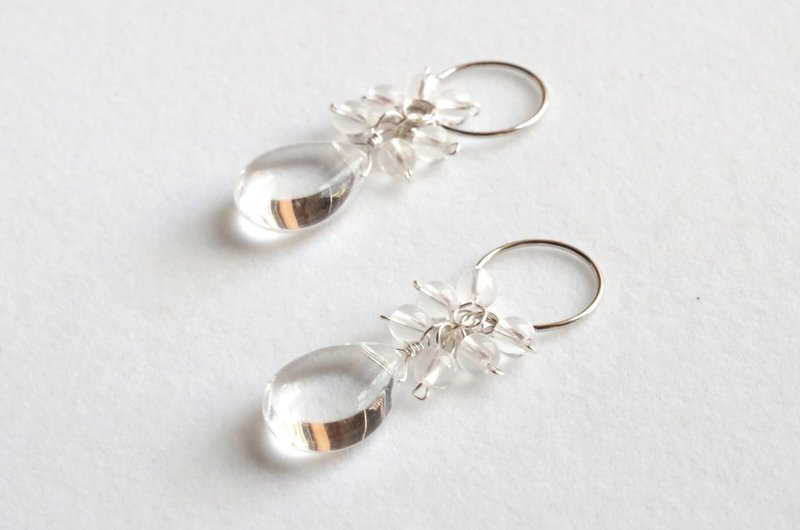 Large drop Czech beads and milky quartz earrings - ต่างหู - วัสดุอื่นๆ สีใส