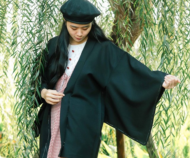 Tsubasa.Y│古著日本羽織021 和柄布坊黑色,和服外罩- 設計館Tsubasa.Y