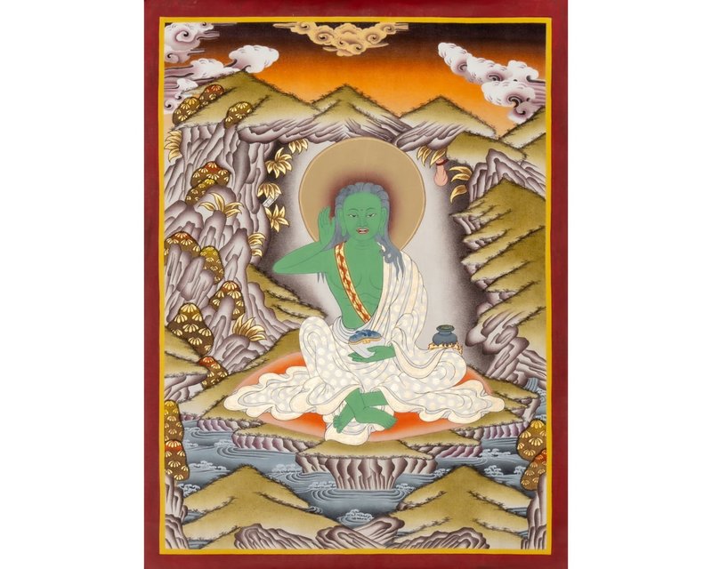 Sacred Milarepa Thangka Enlightened Master - Wall Décor - Other Materials Multicolor