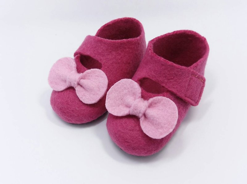 Wool felt baby shoes bow series full moon gift full moon gift - Kids' Shoes - Wool Multicolor