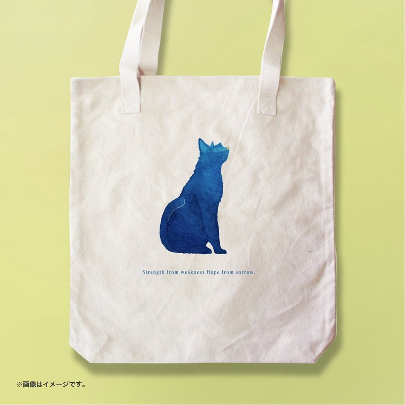 BLUE CAT  /A3サイズ対応のトートバッグ - 手提包/手提袋 - 棉．麻 白色