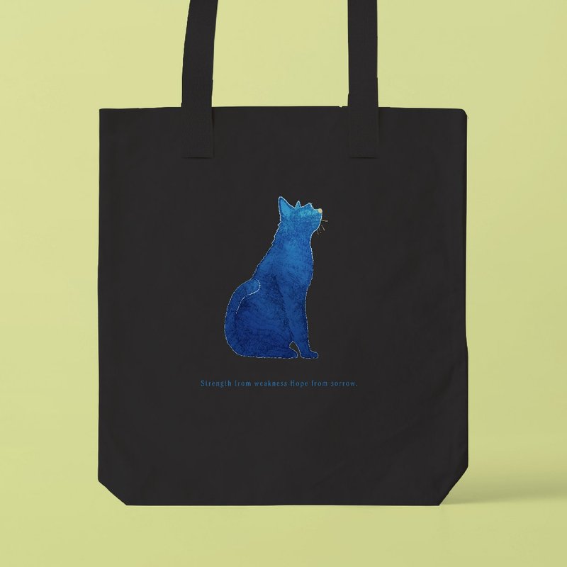 A3 Size-Compatible Tote Bag/ BLUE CAT - 手袋/手提包 - 棉．麻 白色