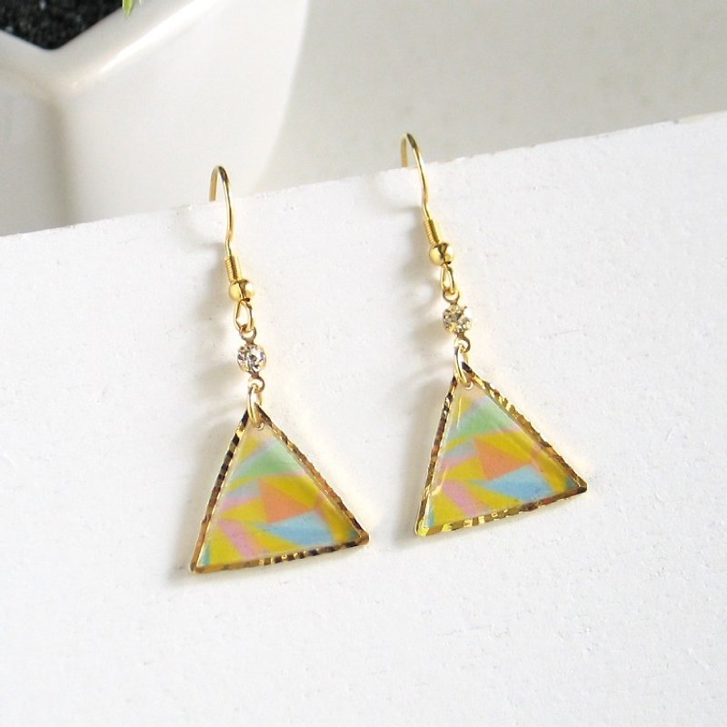 triangle　stained glass　pale color　0203 - Earrings & Clip-ons - Other Metals Multicolor