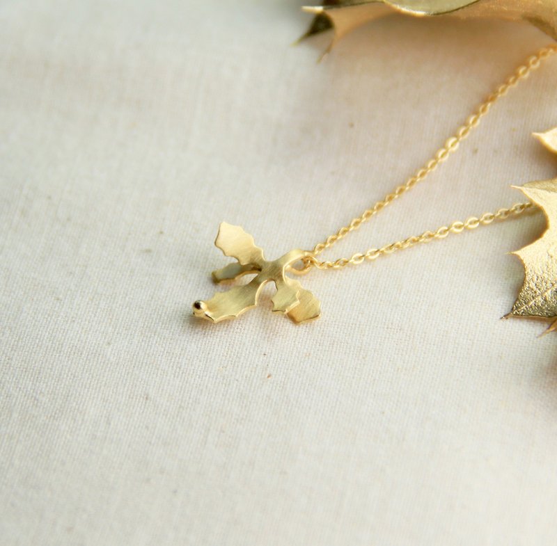 Four Seasons Series / Winter-Christmas Leaf Necklace / Silver Gift - Necklaces - Other Metals Gold