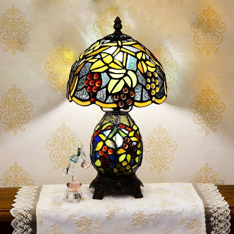 8吋小葡萄子母燈合金桌燈|Tiffany蒂芬妮手工彩繪玻璃桌燈 - 燈具/燈飾 - 玻璃 多色
