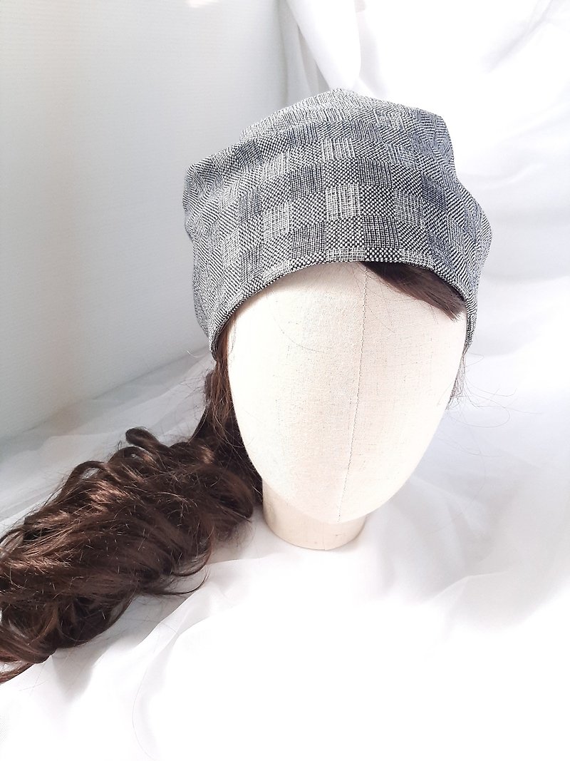 Gray woven plaid turban hat - Hats & Caps - Cotton & Hemp Gray