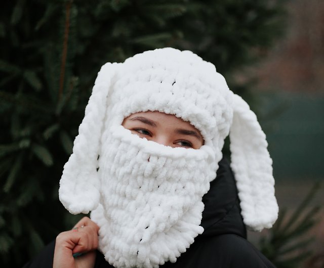 手編みの暖かい帽子耳付きうさぎバラクラババニースキーマスク送料無料