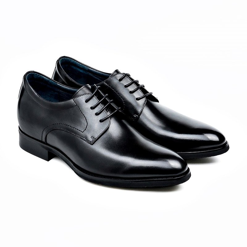 Men's men's leather shoes with inner heightening plain face black - Men's Leather Shoes - Genuine Leather 