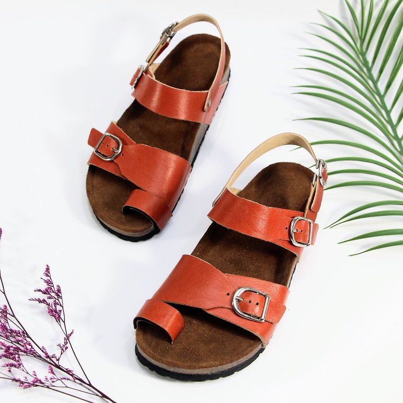 Thumb valgus correction sandals + a pair of orthotics//Mandarin - Sandals - Genuine Leather Orange