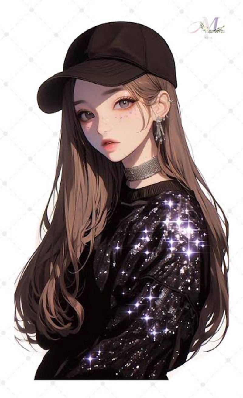 ステッカー original sticker  人物ステッカー オリジナルステッカー 女の子ステッカー 装飾ステッカー - 貼紙 - 紙 藍色