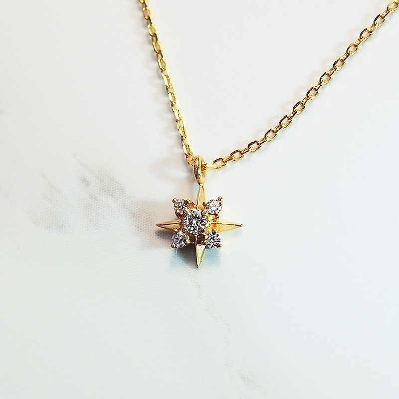 10K Little Lady Series||Brilliant crystal||Single diamond design gold ultra-thin collarbone chain - Collar Necklaces - Precious Metals Gold