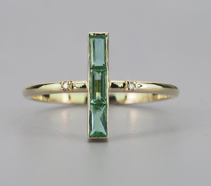 Natural emerald and diamonds ring - 戒指 - 貴金屬 金色