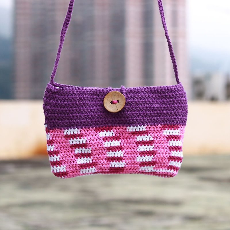 Handmade crochet cross-body bag - mixed purple - Messenger Bags & Sling Bags - Cotton & Hemp Purple