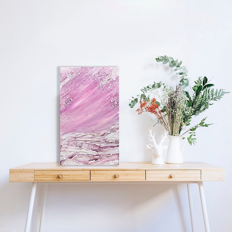 アーティストによる抽象絵画、オリジナルアート、キャンバス上のテクスチャーのあるピンクの風景 - ウォールデコ・壁紙 - アクリル ピンク