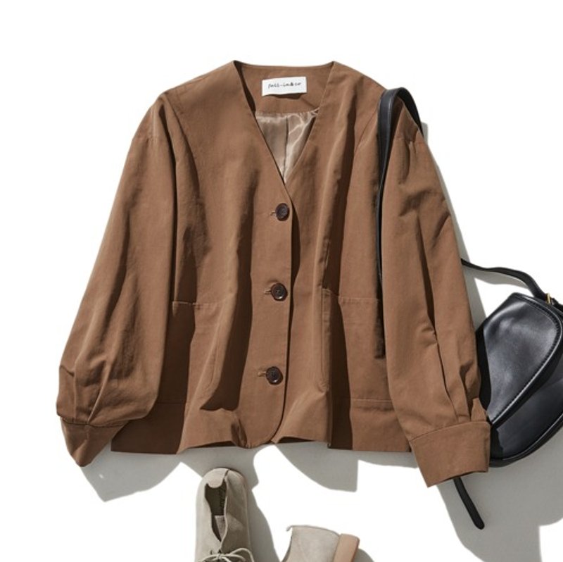 Simple yet beautiful short jacket for adults, brown 230910-5 - เสื้อแจ็คเก็ต - วัสดุอื่นๆ 