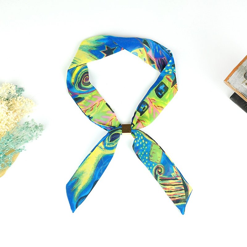 Handmade Hairband Headband scarves scarf - ผ้าพันคอ - ผ้าไหม สีน้ำเงิน