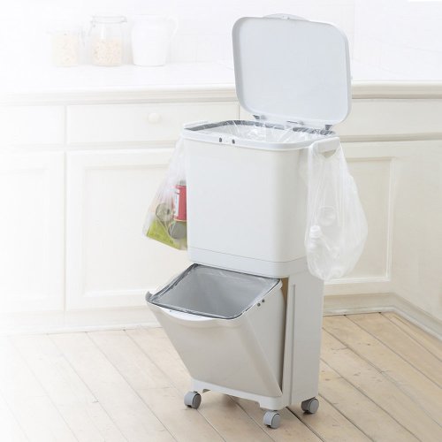 日本RISU 日本RISU 日本製雙層移動式分類垃圾桶(上層單格)-45L