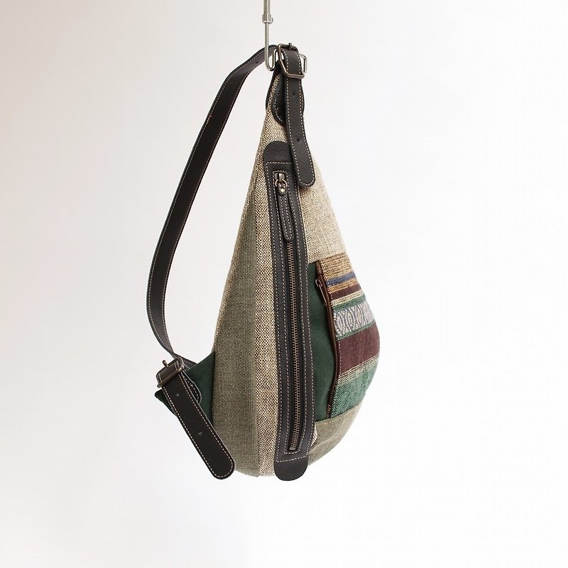 Shoulder bag · Ethnic patchwork - กระเป๋าเป้สะพายหลัง - ผ้าฝ้าย/ผ้าลินิน สีเขียว