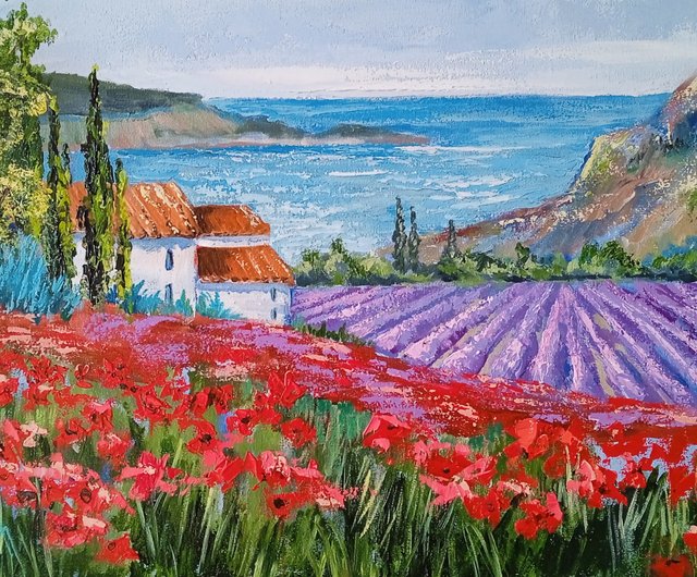 プロヴァンス絵画ラベンダー畑絵画オイルオリジナルアート 12*16