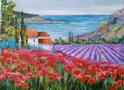 AboutART Provence Painting Lavander Field Painting Oil Original Art 12*16 inch